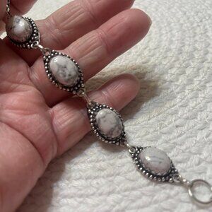Natural WHITE HOWLITE Handmade Sterling 925 Bracelet Size 8.5" #768D